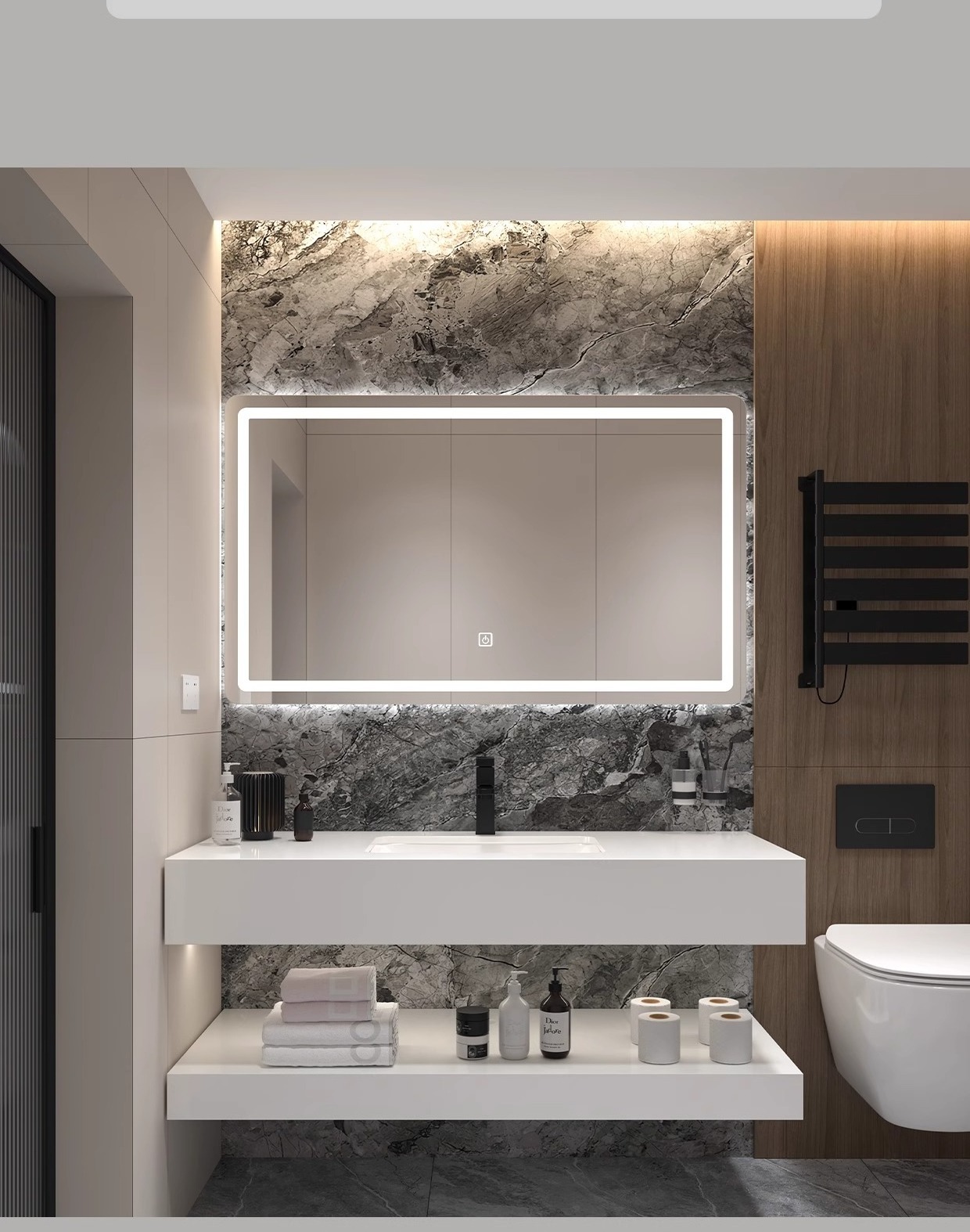 Customized Modern Rock Plate Sink Slate Floating Vanity Cabinet Basin Wall Hung Bathroom Single Sink Artificial Sintered Stone