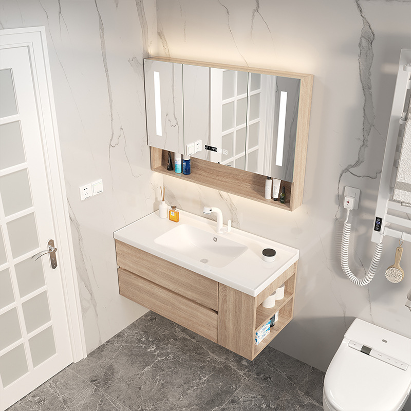 Hign End Wall Hung Plywood Bath Washbasin Furniture Set Modern Bathroom Vanity Cabinet with Under Counter Basin