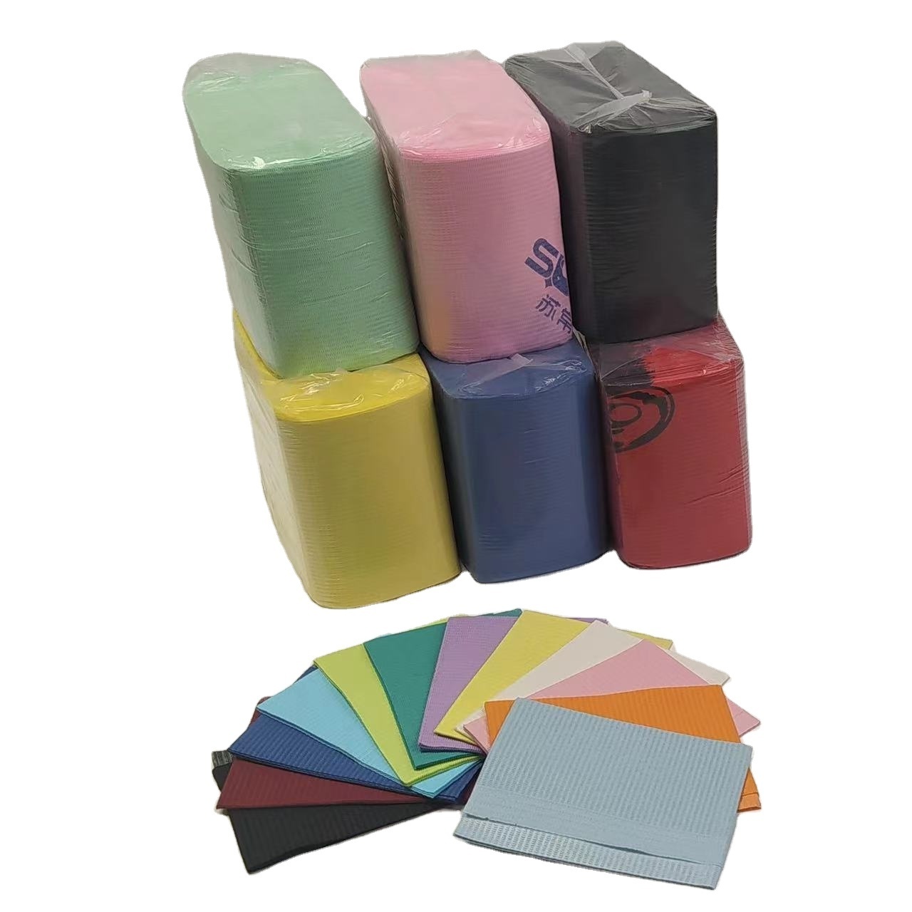 Colorful Consumables 33*45cm 2ply Paper 1ply Poly Disposable Medical Dental Bibs