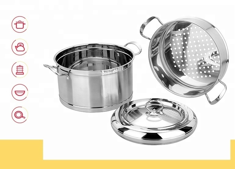 Multifunctional double layer Stainless Steel  Stackable Food warmer Steamer Pot with mesh steamer