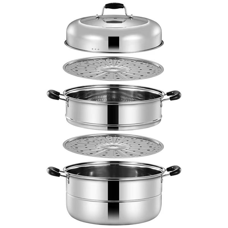 Factory 28 32cm Steamer pot 3 Layers Stainless Steel Dumplings Seafood Rice Cooking Food Steamer for Sale