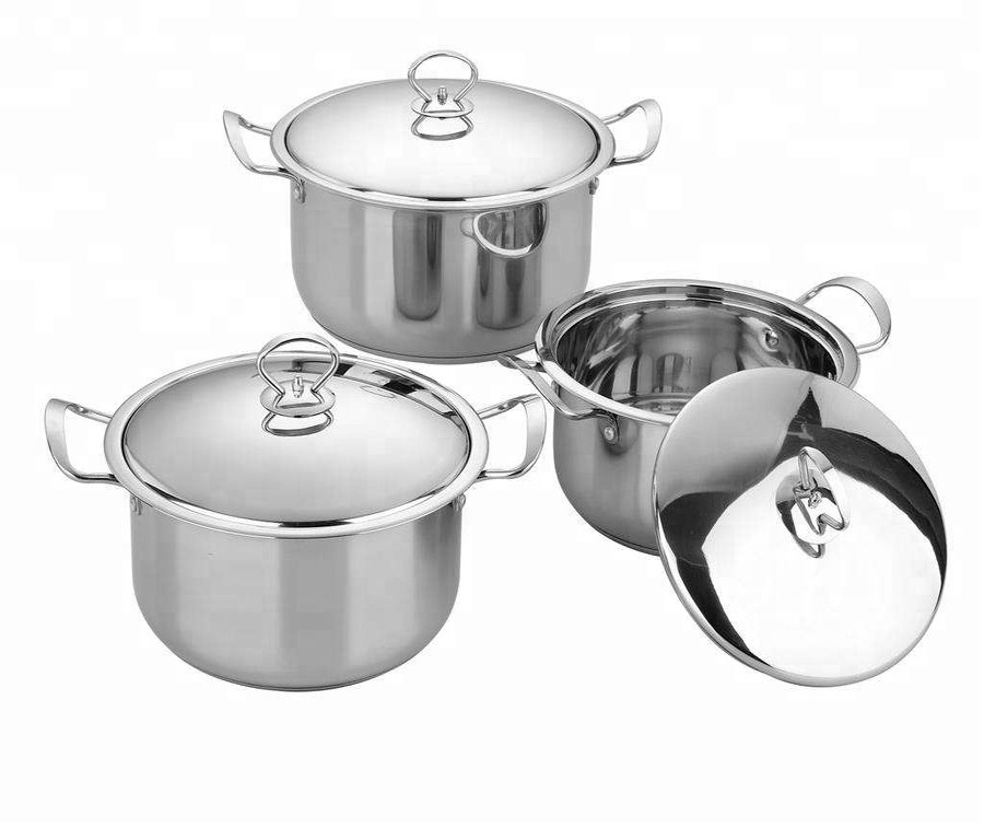 6PCS Stainless Steel Cooking Pot Non Stick Cookware Set with Steel Lid Kitchen Cooking Food Steel Handle 1000 Sets Polishing