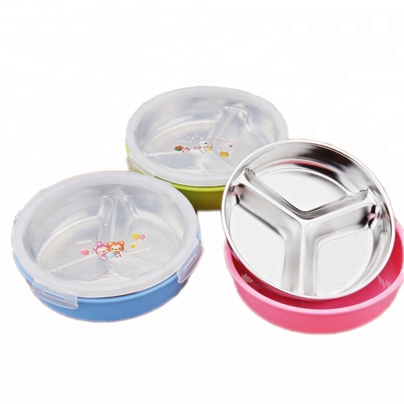 insulated stainless steel 3 compartment kids food container lunchbox