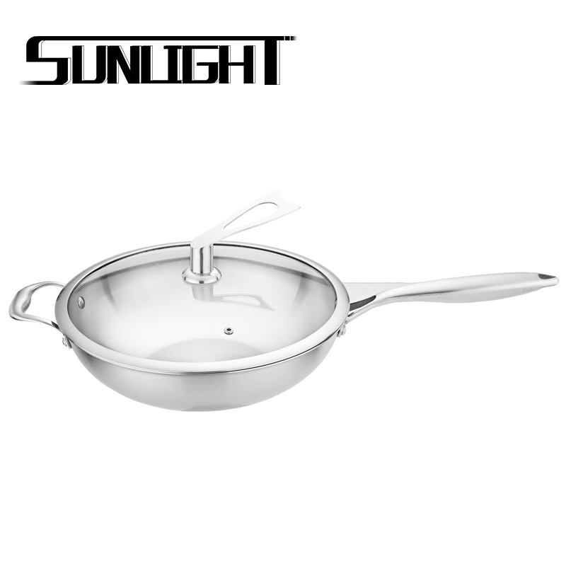 3 ply stainless steel induction wok non-stick frying pan with glass lid