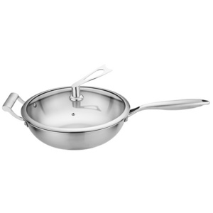 3 ply stainless steel induction wok non-stick frying pan with glass lid