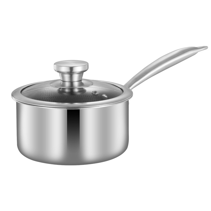 3-layer stainless steel milk pot small cooking pan 304 stainless steel sauce pan with glass lid