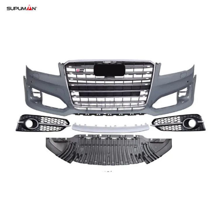 SPM Front Bumper Kit 2015-2017 Plastic with Grille for Audi A8 Bumper Body Kit Accessories Jiangsu Carbon Black 1 Set 7-15 Days