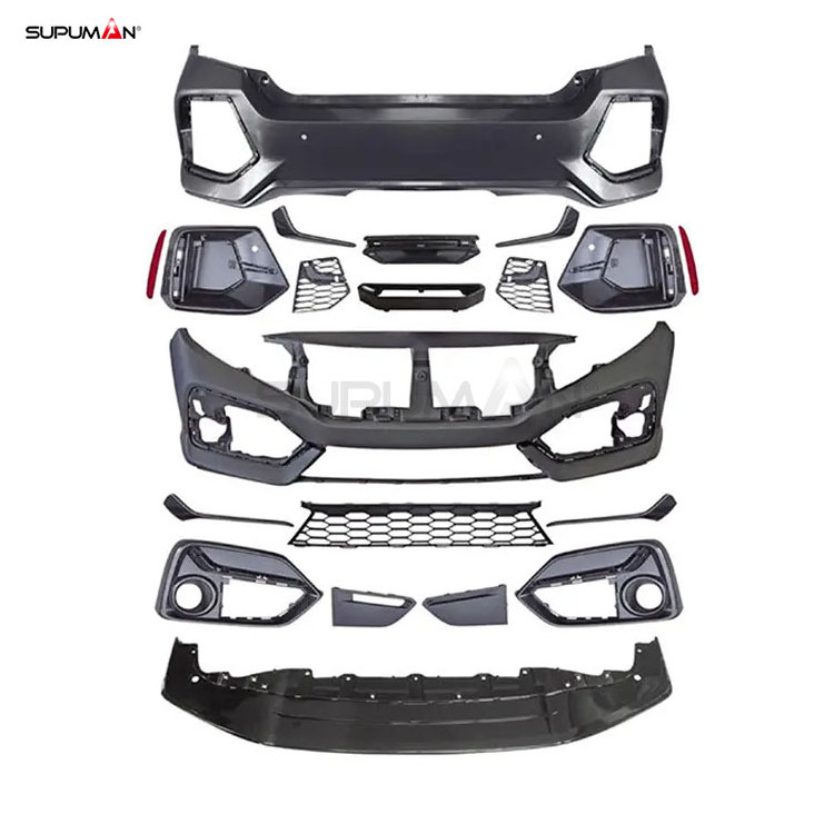 Front Bumper Rear Bumper Spoiler Face Kit for Honda Civic Body Kit Si Style ABS Plastic Carbon Black 1 Set Standard Carton Box