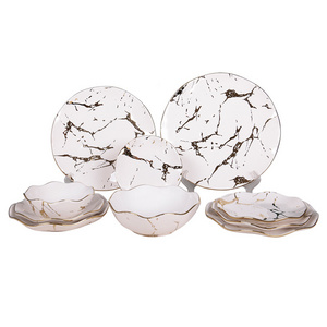 New arrival fancy design decals marble ceramic plates set porcelain dinner set dinnerware