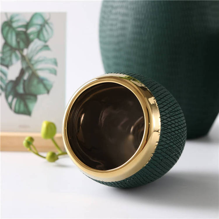 Modern Decor Flower Pot Indoor Home Office Tabletop Ceramic Plants Pot With Gold Rim