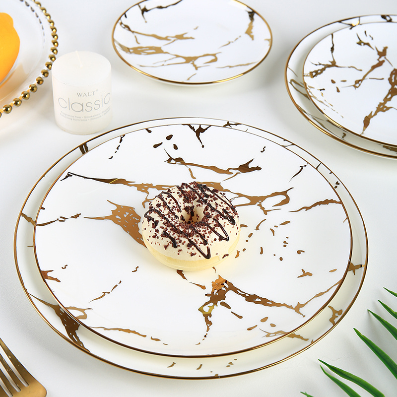 Wholesale Tableware Restaurant Wedding Dinner Marble Plate Set De Platos Ceramics Bone China Plates Dinnerware