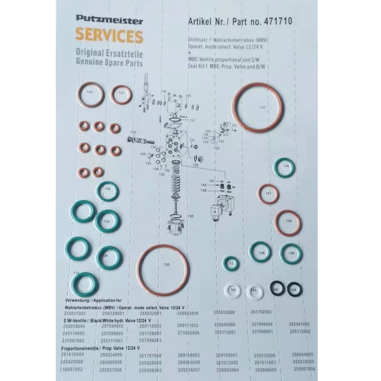 Putzmeister HV BOOM O RING KIT MBC Valve Seal Kit 471710 471709 262824008 Hydraulic Cylinder Boom Repair Kit 479580 279455004