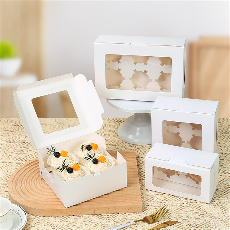 Custom Cupcake Boxes Cardboard Take Away  Food Paper Cake Packaging Box White Cake Box With Window