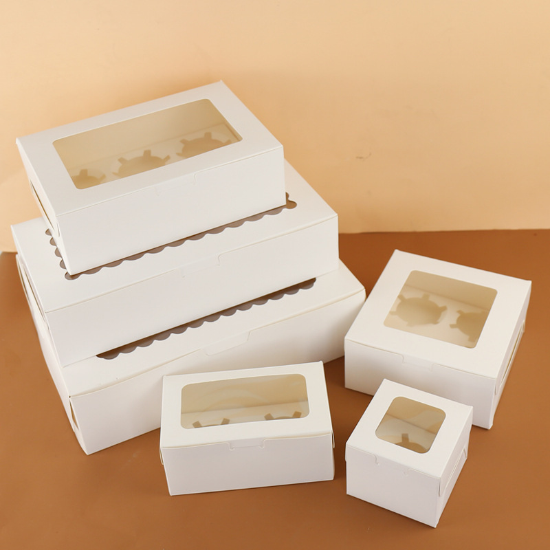 Custom Cupcake Boxes Cardboard Take Away  Food Paper Cake Packaging Box White Cake Box With Window