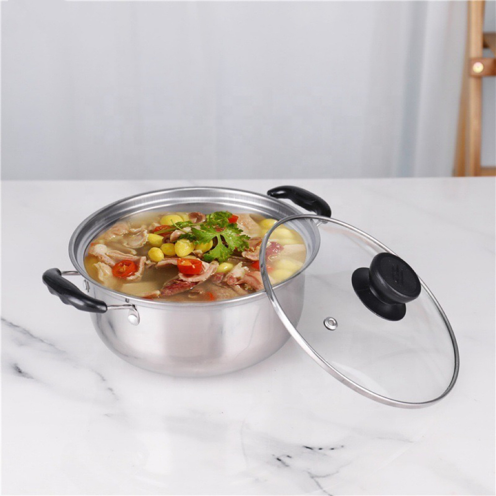 Kitchen Heat Cooking Stock Pot Thicken Stainless Steel Home Milk Pot 5pcs Soup Pot Sets With Transparent Lid