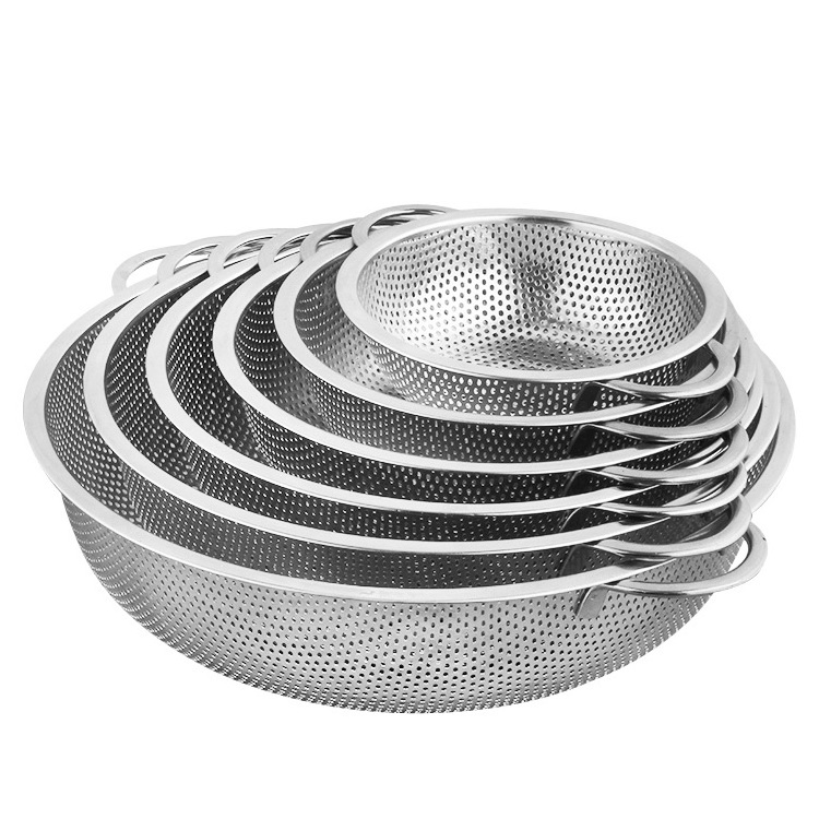 High Grade Stainless Steel Colander Bowl Set Small Hole Sink Colander Basket With Handle Pierced Kitchen Fine Mesh Rice Strainer