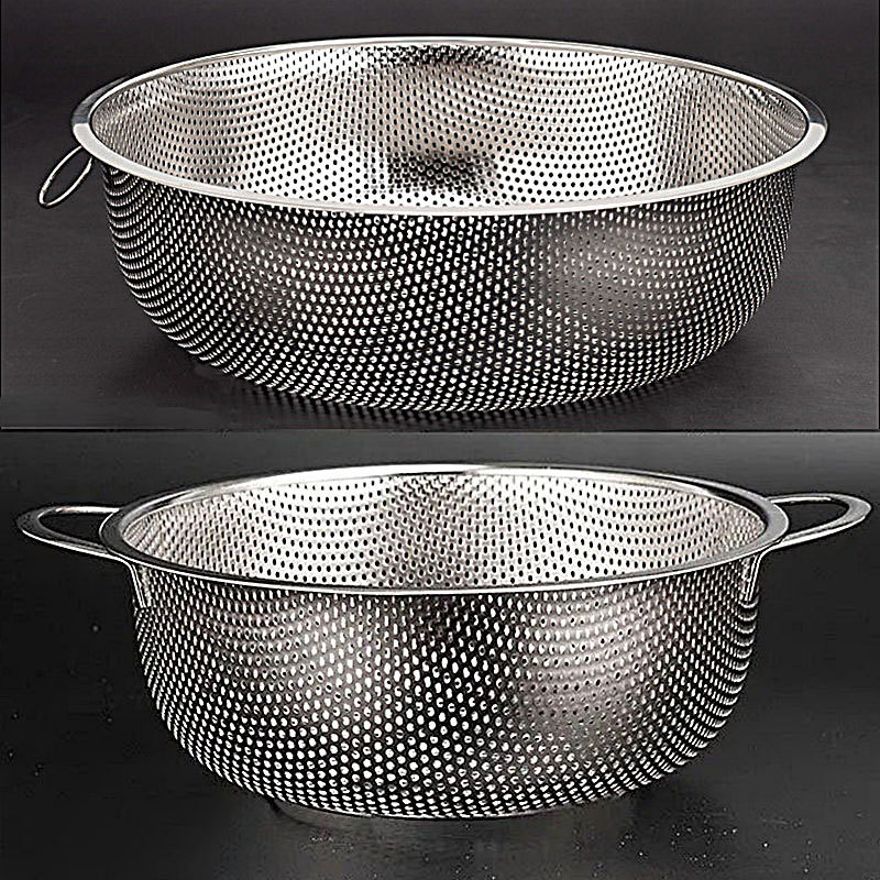 High Grade Stainless Steel Colander Bowl Set Small Hole Sink Colander Basket With Handle Pierced Kitchen Fine Mesh Rice Strainer