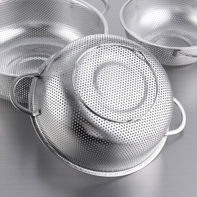 High Grade Stainless Steel Colander Bowl Set Small Hole Sink Colander Basket With Handle Pierced Kitchen Fine Mesh Rice Strainer