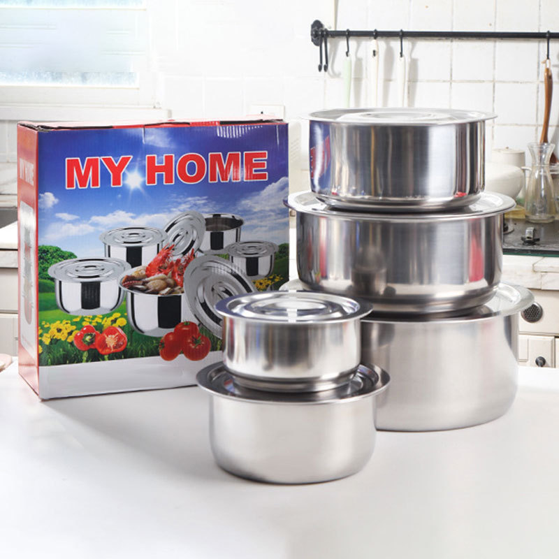 5pcs Stainless Steel Kitchen Utensilscheap Pots Cooking Cookware Food Container Soup Pot With Steel Lid