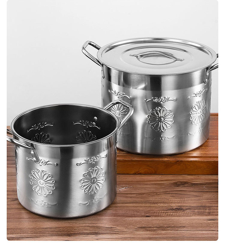 Large Capacity Heavy Duty Stainless Steel 24-26-28-30cm cooking pots for restaurant Printed soup bucket set