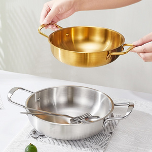 Korean style stainless steel seafood boil pot dry pot flat bottom golden silver color gas cooking pan non stick dry pot