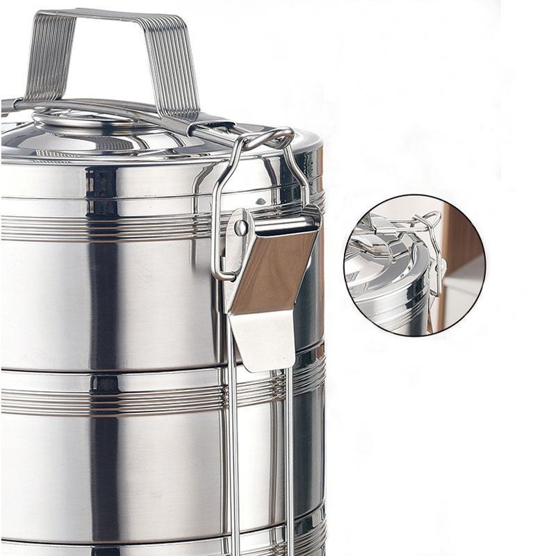 Metal Food Box Tiffin Carrier Large Stackable Indian 23CM 2/3/4/5 Layers Food Packing Stainless Steel Lunch Box Sliver Round