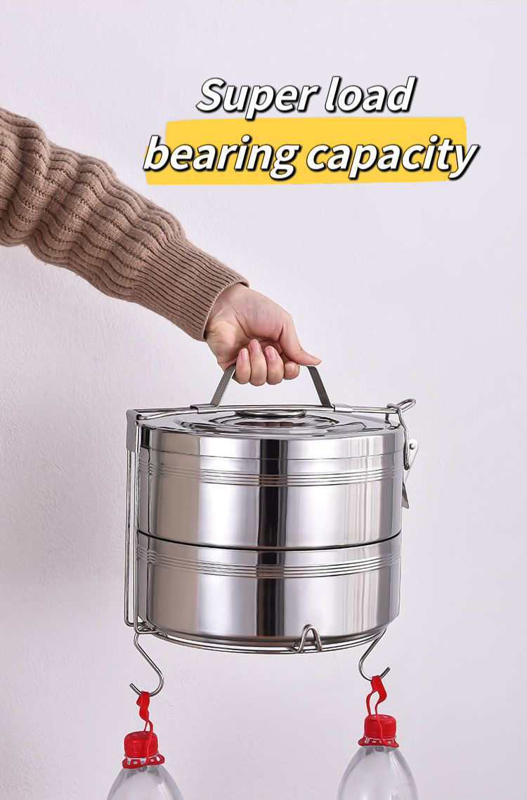 Metal Food Box Tiffin Carrier Large Stackable Indian 23CM 2/3/4/5 Layers Food Packing Stainless Steel Lunch Box Sliver Round