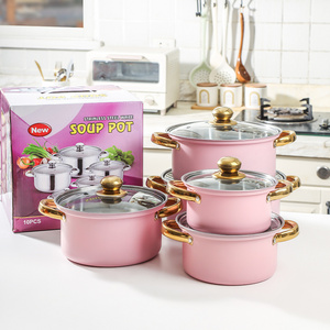 Factory Direct Sell Cookware Sets High-quality Juego De Ollas De Cocina pink cooking pots 10pcs cast iron pot set