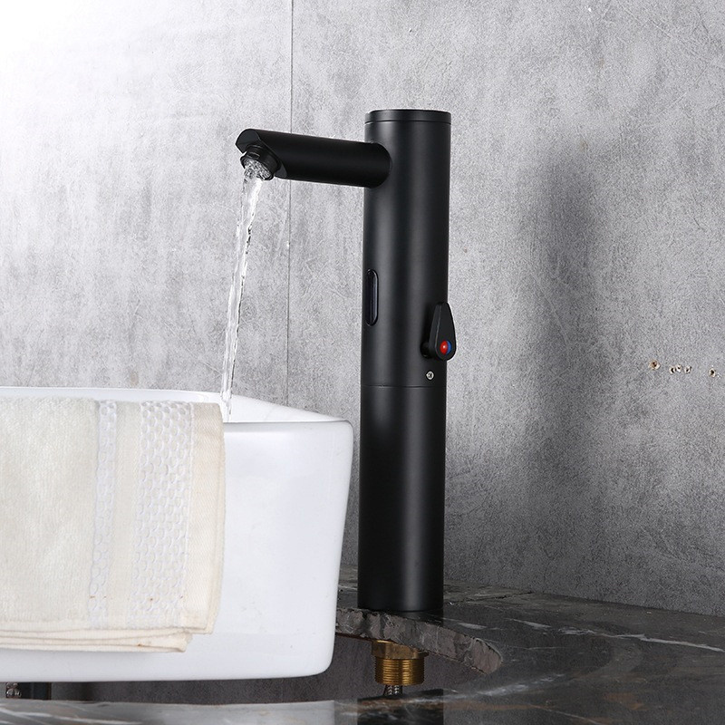 Luxury Matte Black Color Brass Automatic Water Taps Mixers Sensor Bathroom Basin Faucets