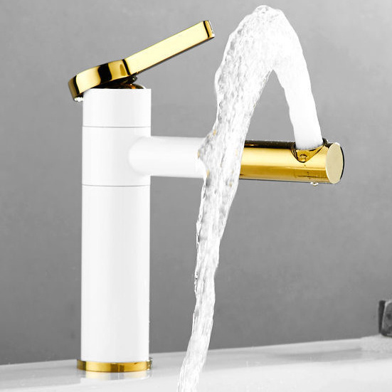 High Quality White And Gold Copper Hand Wash Basin  Brass Taps Mixer Bathroom Sink Faucets