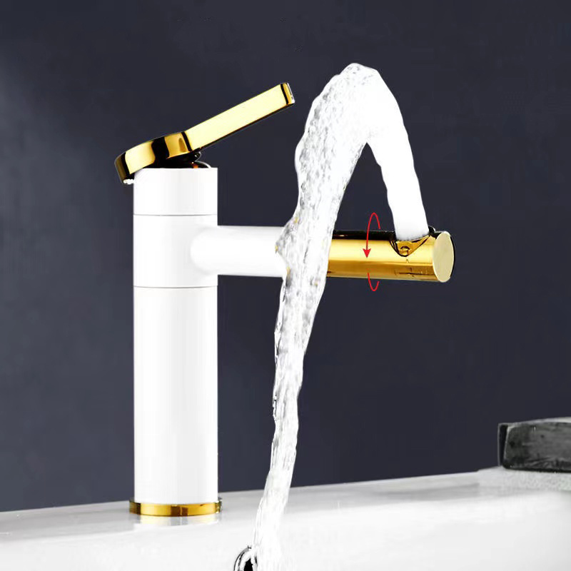 High Quality White And Gold Copper Hand Wash Basin  Brass Taps Mixer Bathroom Sink Faucets