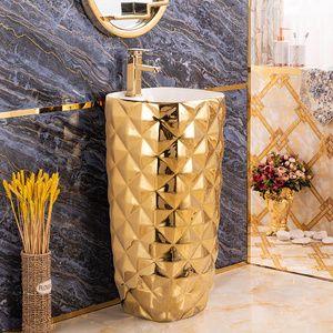 Luxury Royal Ceramic Porcelain Golden Bathroom Sink Gold Plated Pedestal Wash Basin