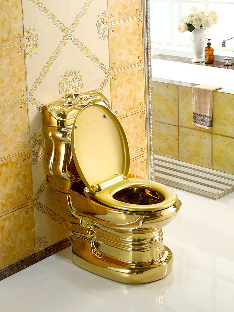 Dubai Sanitary Ware Royal Unique Washdown Golden Wc Ceramic Bathroom Two Piece Toilet Gold