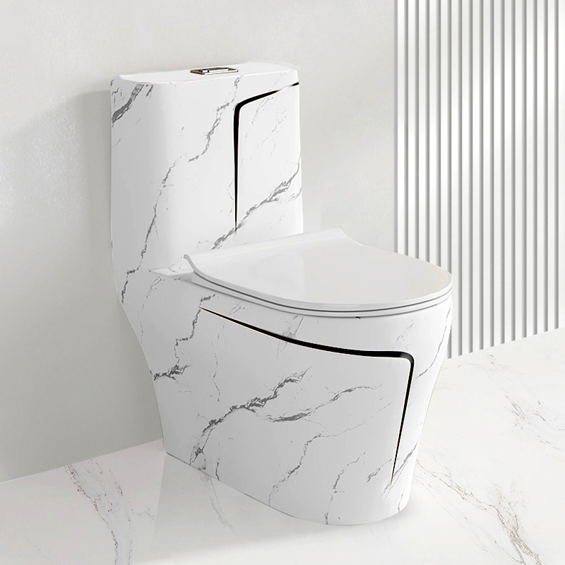 High Quality Black Gold Line One Piece Water Closet Bathroom Wc Ceramic Marble Toilet Bowl