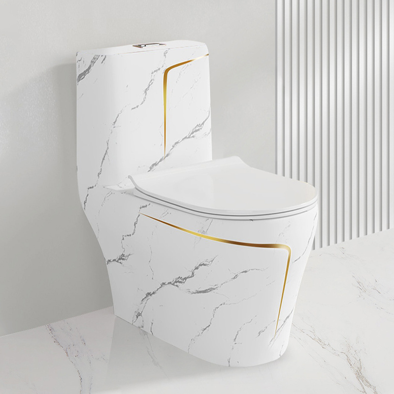 High Quality Black Gold Line One Piece Water Closet Bathroom Wc Ceramic Marble Toilet Bowl