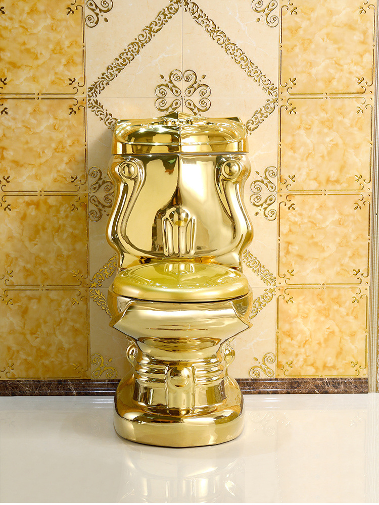 Dubai Sanitary Ware Royal Unique Washdown Golden Wc Ceramic Bathroom Two Piece Toilet Gold