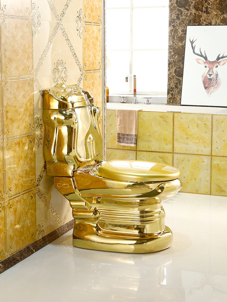 Dubai Sanitary Ware Royal Unique Washdown Golden Wc Ceramic Bathroom Two Piece Toilet Gold