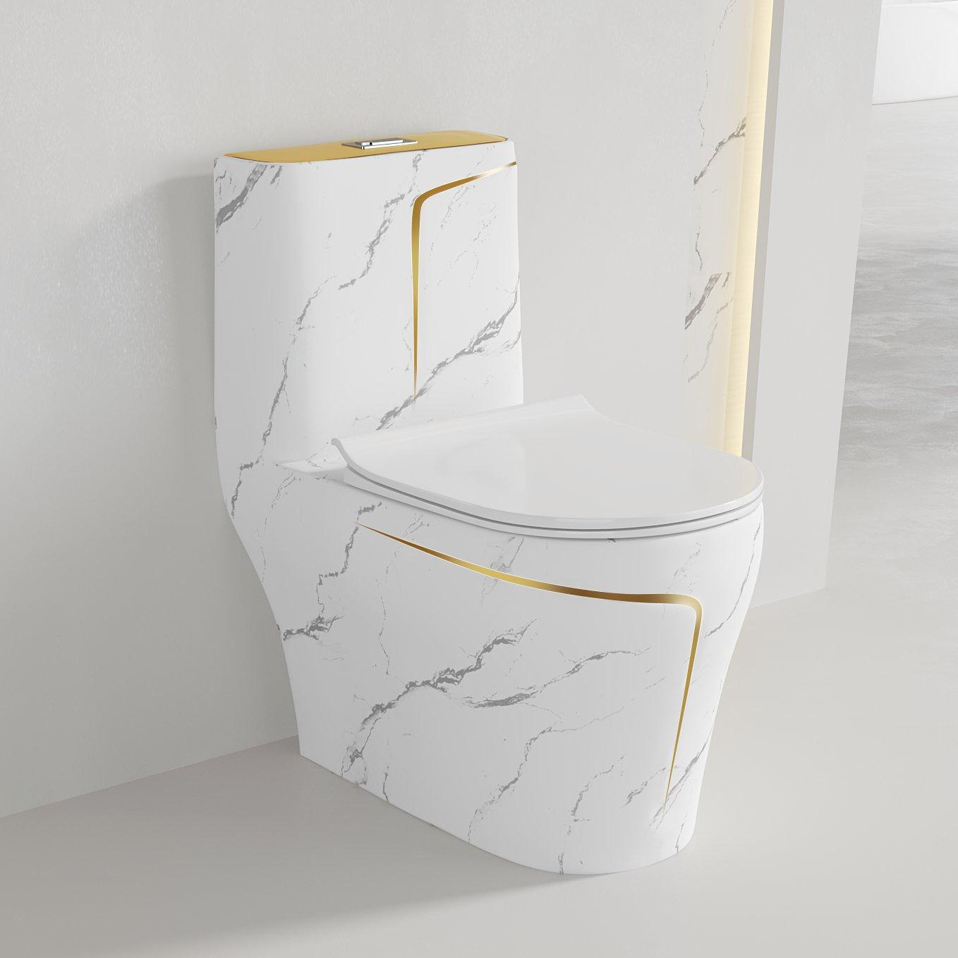 High Quality Black Gold Line One Piece Water Closet Bathroom Wc Ceramic Marble Toilet Bowl