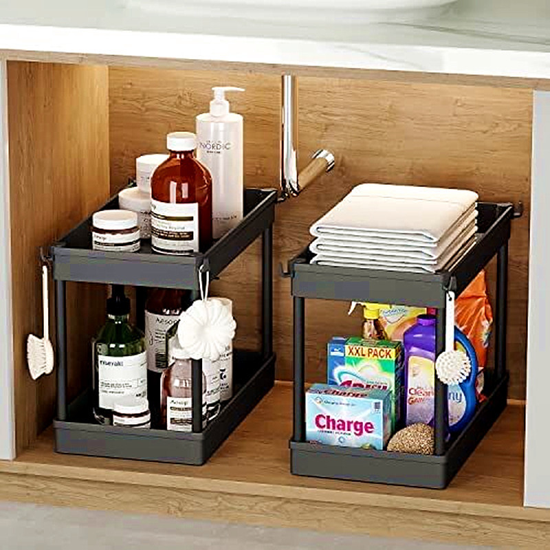 Kitchen Tabletop Plastic 2 Tier Storage holders racks Under Sink Organizer Bathroom Storage Racks Shelving Units