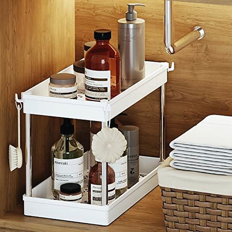 Kitchen Tabletop Plastic 2 Tier Storage holders racks Under Sink Organizer Bathroom Storage Racks Shelving Units