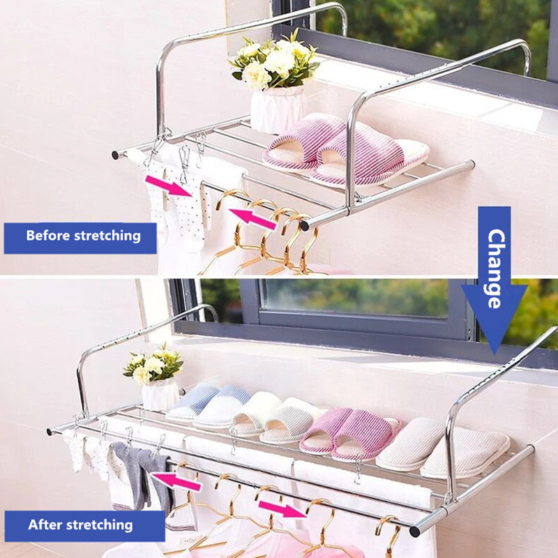 Stainless Steel Pipe Telescopic Clothes Rack Balcony Window Wall Mount Retractable Cloth Drying Rack