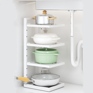 White 3 4 Tiers Adjustable Kitchen Pot Holder Pan Organizer Shelf Rack Pots And Pans Organizer For Cabinet