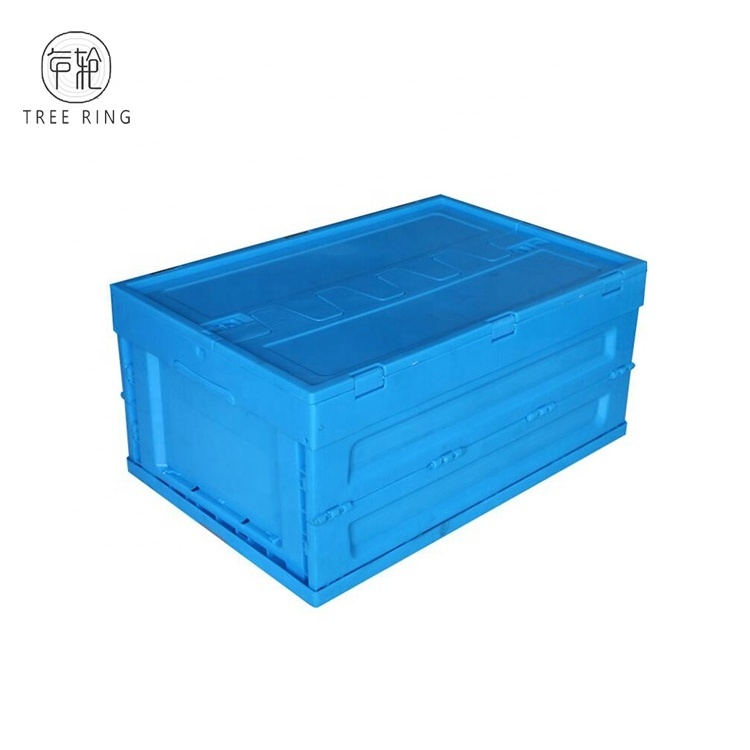 Green Color plastic collapsing folding crate with attached lids  ,size 600*400*360mm, Virgin PP material