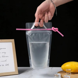 500ml Standing Up Hand Held Doypack for Juice Drink Pouch With Straw Plastic Beverage Packing Zipper Bag Ziplock Bags Doybag