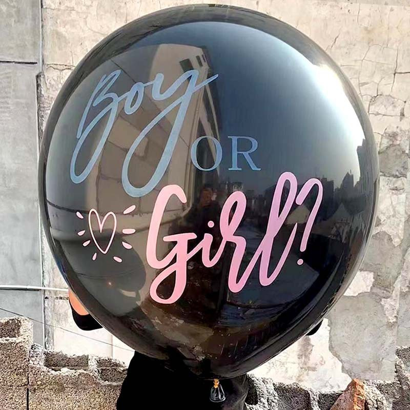 Gender Reveal Balloons 36 Inch Large Black Round Latex Party Boy or Girl Supplies with Blue Pink Confetti for Party Decoration