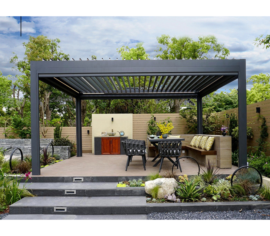 Luxury Motorized Automatic Pergola Terrace Louvered Roof Garden Gazebo Outdoor Motorized Louver Cover Aluminum Pergola