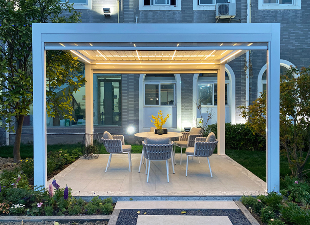 Luxury Motorized Automatic Pergola Terrace Louvered Roof Garden Gazebo Outdoor Motorized Louver Cover Aluminum Pergola