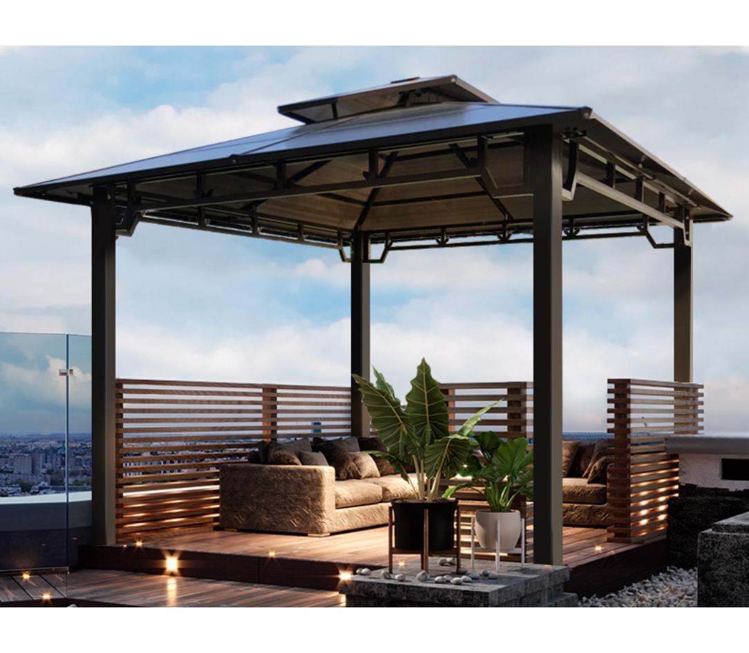 Outdoor Adjustable Patio Hardtop Canopy Windproof Customized Metal Pergola Aluminum Metal Vented Roof Garden Gazebo