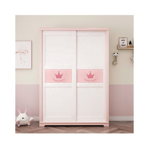 Bedroom Furniture clothes closet Girls sliding door beautiful light pink wardrobe