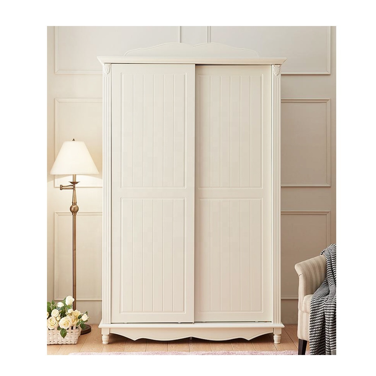 Bedroom Furniture clothes closet Girls sliding door beautiful light pink wardrobe